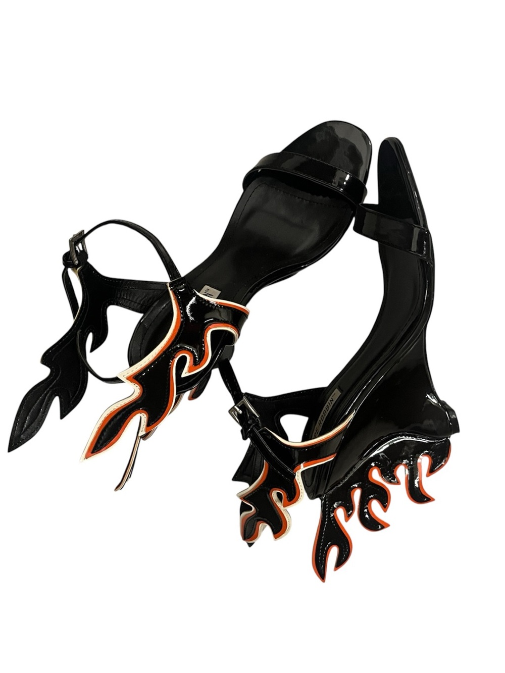 Cape Robbin Black & Orange Flame Heel Sandals